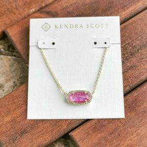 Kendra Scott Elisa Pendant Necklace. Gold Fuchsia Kyocera Opal